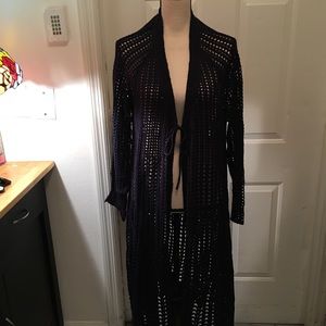 Navy Daisy Fuentes open knit long sweater…
